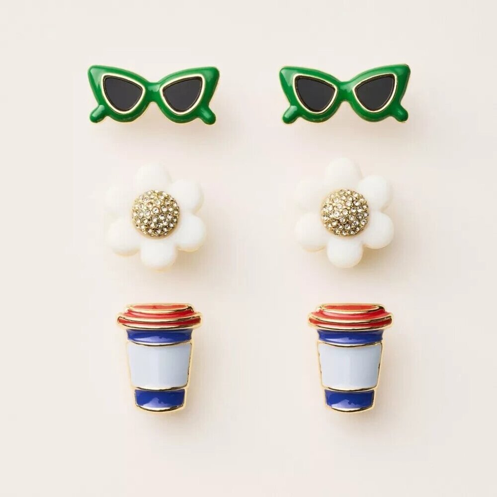NIB Mixed Novelty Stud Earrings 3pk Green/Blue/White - kate spade NY x Target